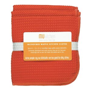 Mukitchen 3-Piece Waffle Kitchen Towel Set Orange 12 x 12inch